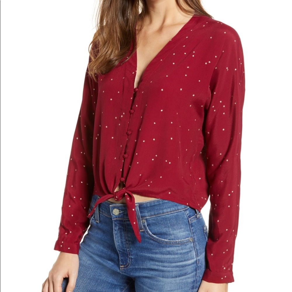 NWT Rails Sloane Star print red/white wrap blouse